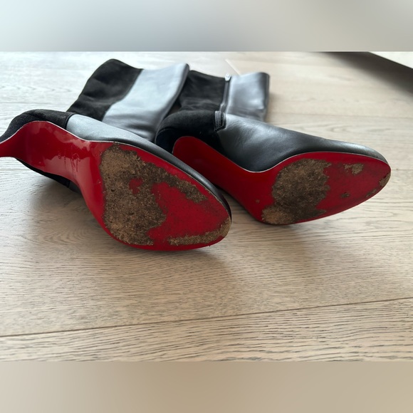 Black leather and suede Christian louboutin knee high boots, size 36 - Picture 2 of 7